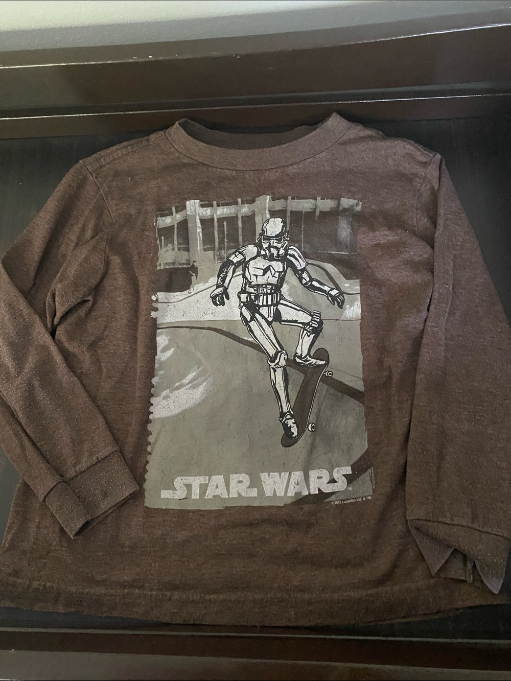Star Wars Brown Graphic Long Sleeve Tee with Stormtrooper Skateboard Art